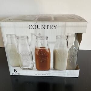 Country Milk Bottles Set Of 6 Drinking Glasses Home Kitchen Dairy Cow Jar